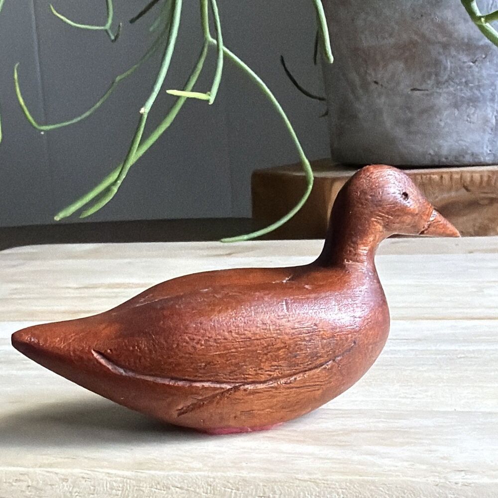 Hand Carved Wooden Duck Figurine Collectible, Brown, Approx. 4 Inches - Picture 5 of 12